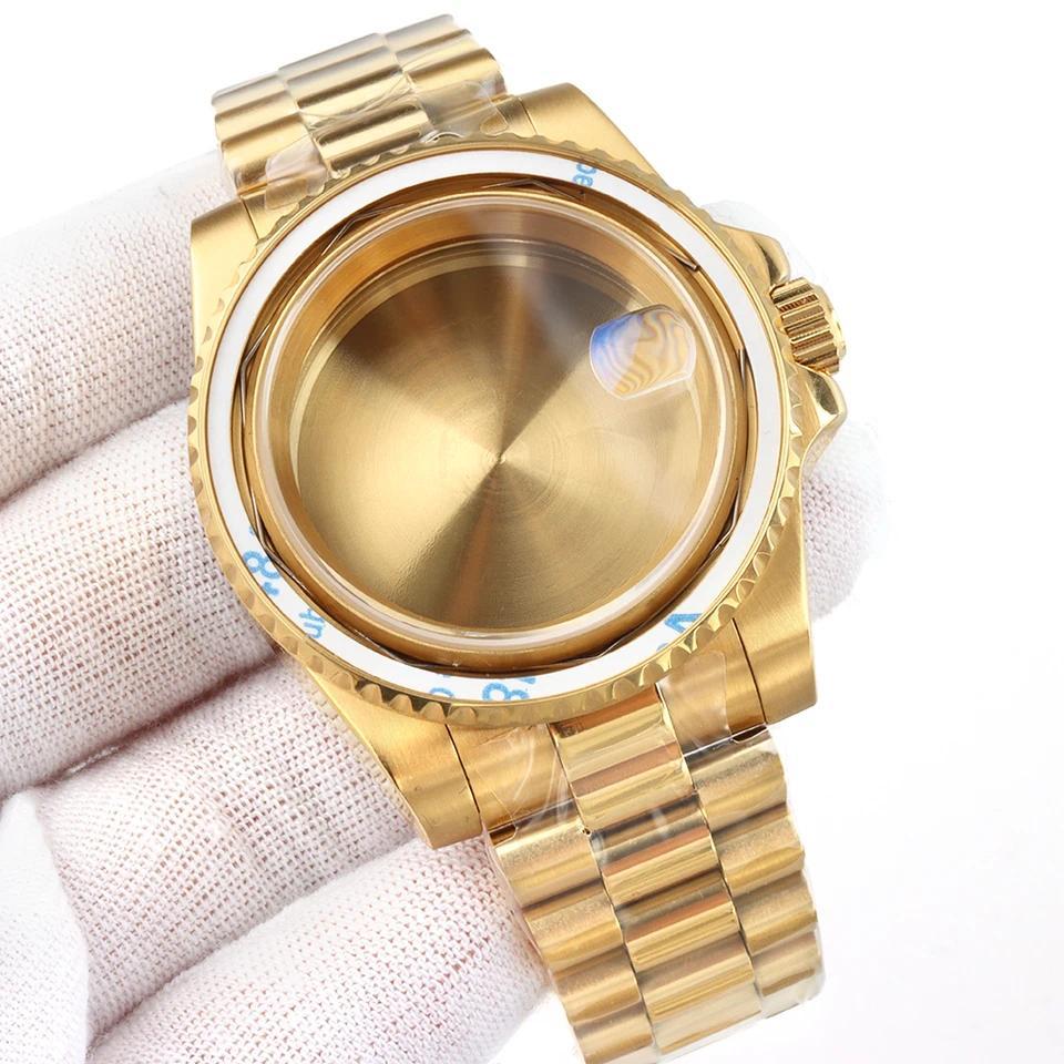 Casing NH35 Emas 40mm Baja Tahan Karat Tali Presidential/Oyster Cocok untuk Mesin NH35 NH36 NH38 NH3