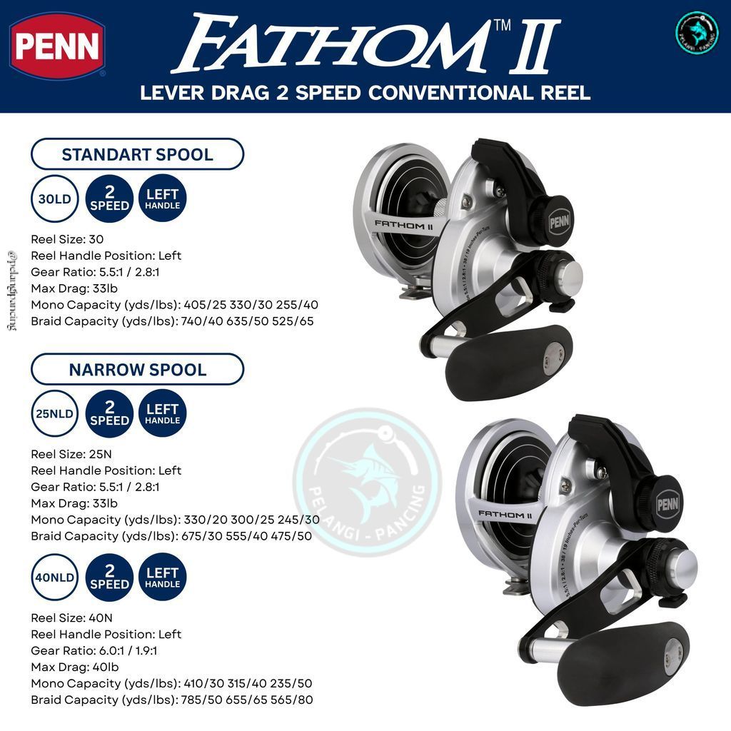 Pelangi Pancing Reel Penn Fathom II Bent T JDM Lever Drag Handle Kiri OH Jigging Metal Body - PP