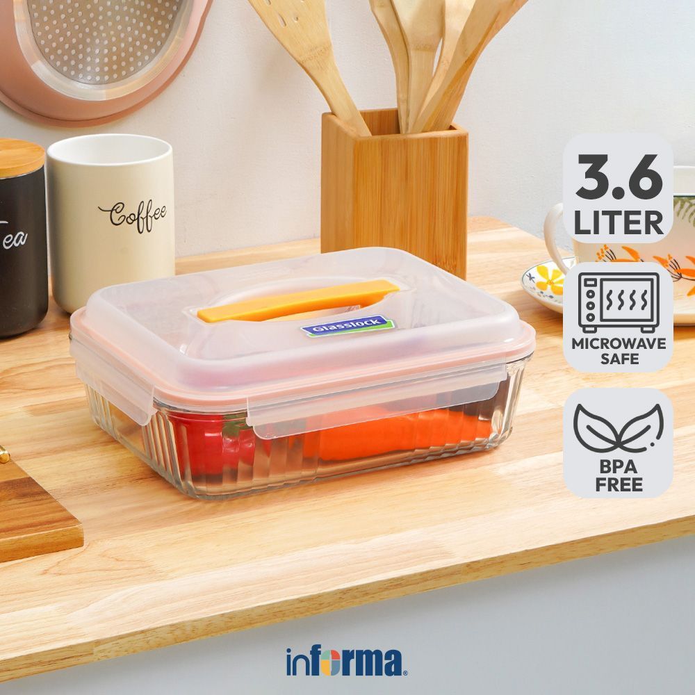 Informa Glasslock 3.6 ltr Retro Wadah Makanan - Oranye Food Container Kotak Makan Food Grade Serbagu