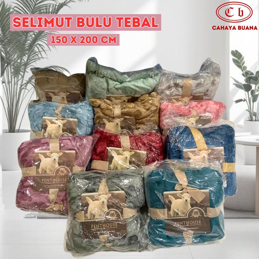 Selimut Penthouse Bulu Embos Polos Tebal 150 x 200 cm King Merk Penthouse Motif Dewasa Lembut Bagus