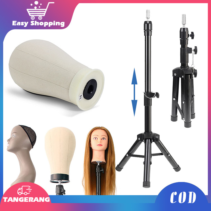 Manekin Patung Kepala Potong Rambut Stand Tripod Dudukan Manekin Kepala Tripod Patung Rambut