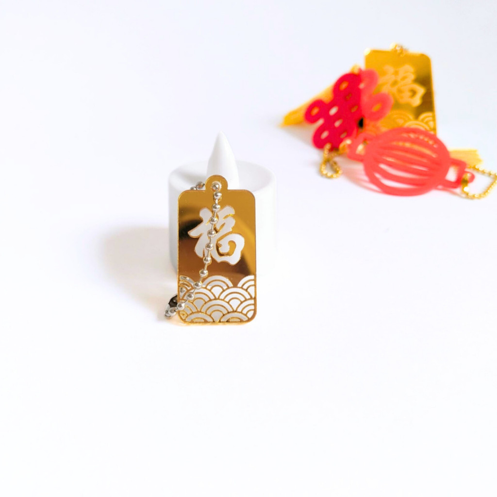 5 PCS Hang Tag Imlek Akrilik Gold / Gantungan Hampers Imlek / Hiasan Imlek