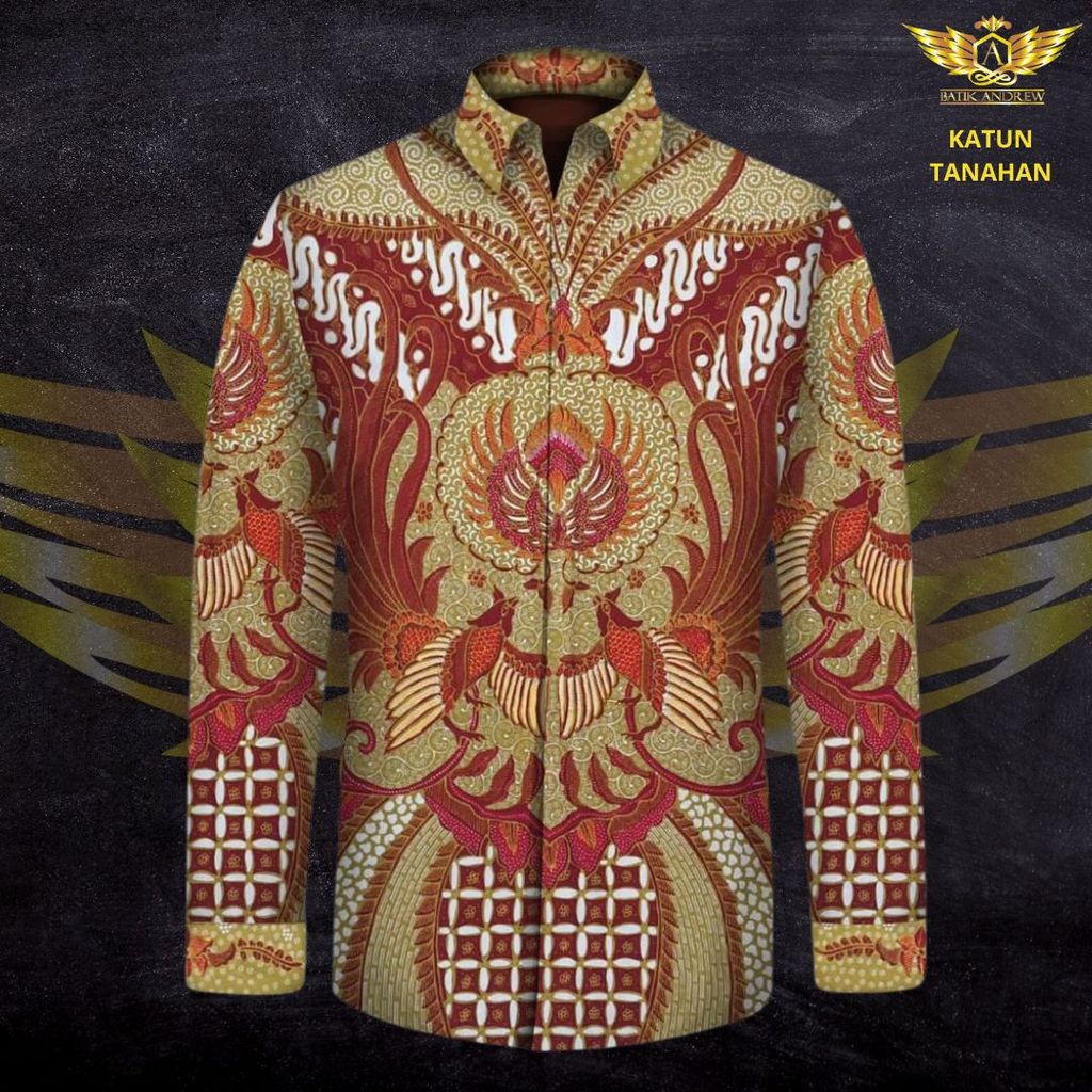 KAIN BATIK TULIS ASLI TANAHAN MOTIF 1 BAHAN KAIN KATUN BURUNG MERAH KEMEJA PRIA POLA BURUNG HIJAU ME