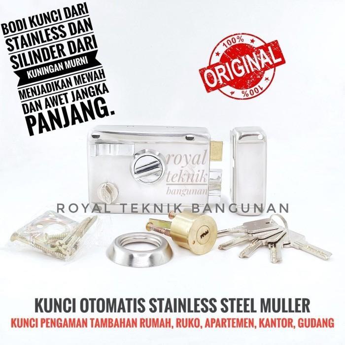 Kunci Pintu Otomatis Stainless 853 SS MULLER / Pengaman Anti Karat Besi Gerbang Garasi Rim Lock