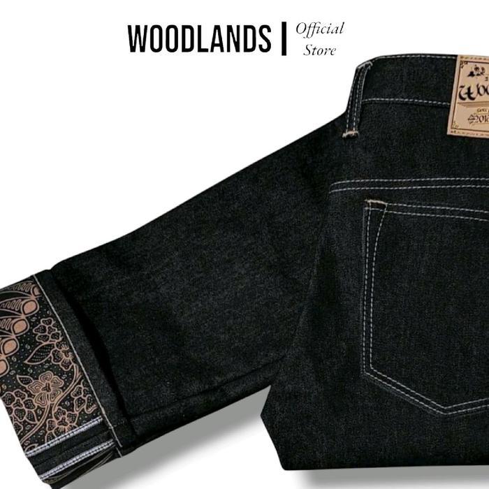 Celana jeans big size black indigo denim 14oz selvedge accents | batik pekalongan fading - 26, slimf
