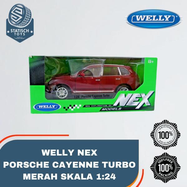 Nex welly Porsche Cayenne Turbo Merah Skala 1:24 Welly Door Openable Mainan Diecast Original 100% Ba