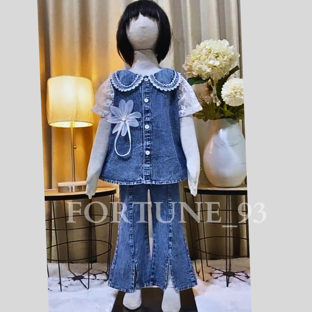 Stelan import anak perempuan korean style kombinasi brokat kombinasi bunga tulip usia 3 - 10 tahun c