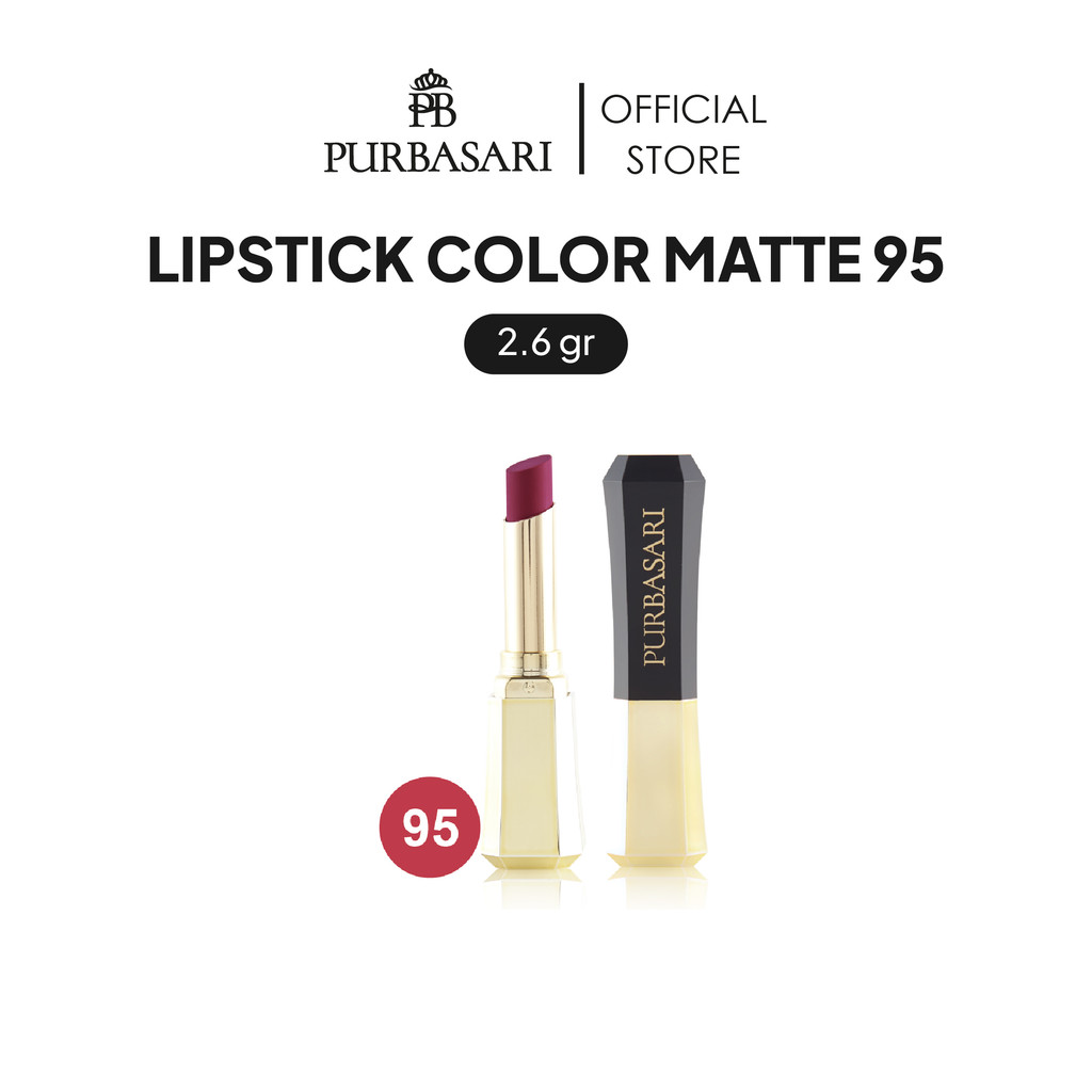 Purbasari Lipstick Color Matte 95 / Lipstick Matte / Lipstick tahan 12jam - Ringan dan lembut di bib