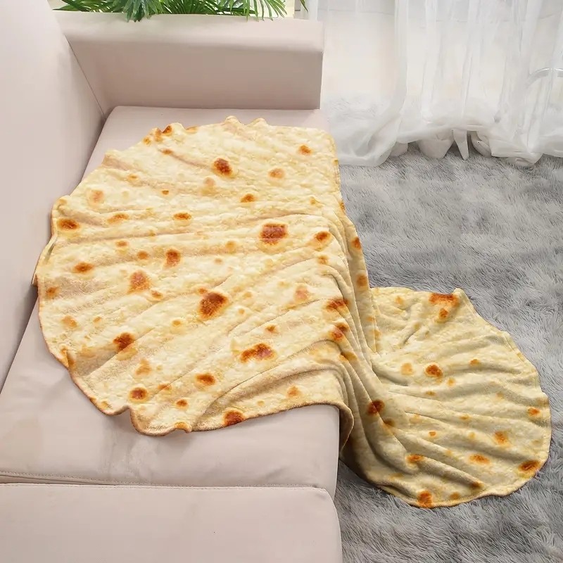 1pc Soft and Warm Mexican Tortilla Print Flannel Blanket for Couch, Sofa, Office, Bed, Camping, and 