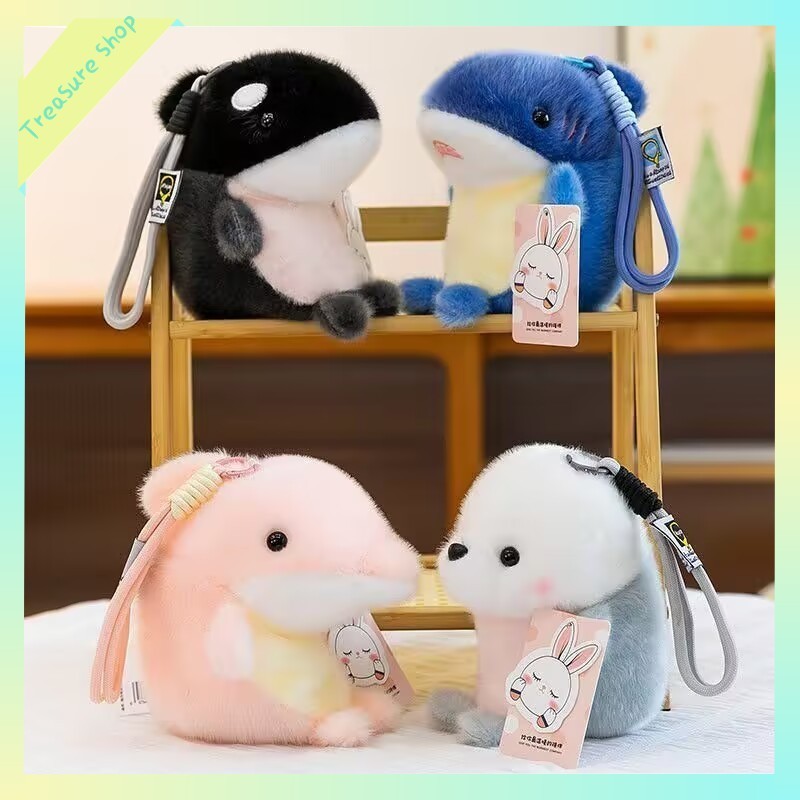 Hiu Lumba-lumba Anjing Laut Lucu / Gantungan Kunci Boneka Hewan Laut Plush Lembut / Gantungan Tas