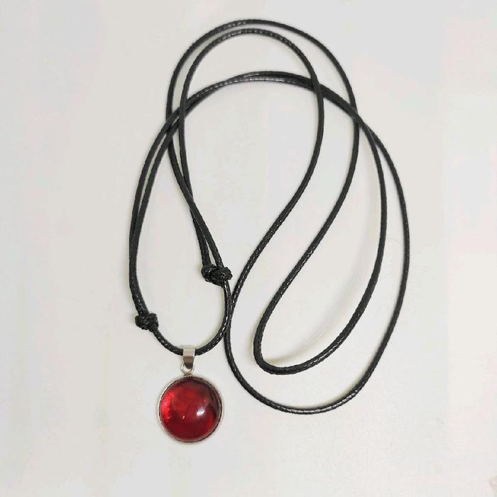 Kalung Merah Siam Bulat 18mm / Liontin Merah Siam Tali Elegan