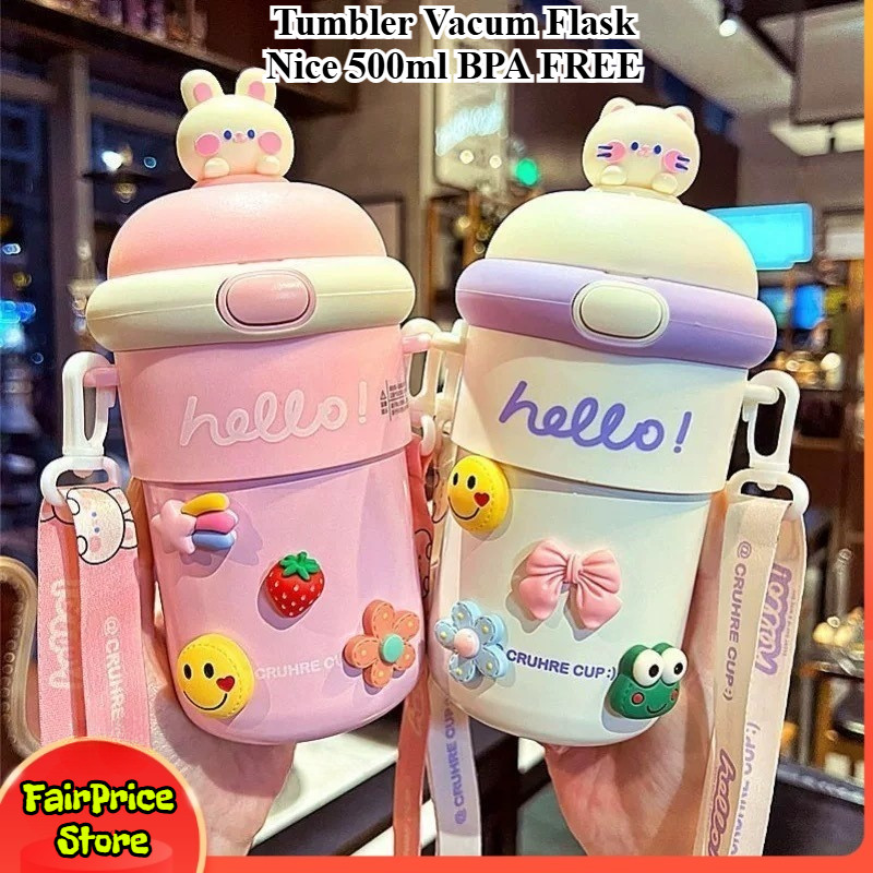 FairPrice - Botol Minum Kaca Botol Minum Anak Karakter Lucu Tumbler Vacum Flask Nice 500ml BPA FREE
