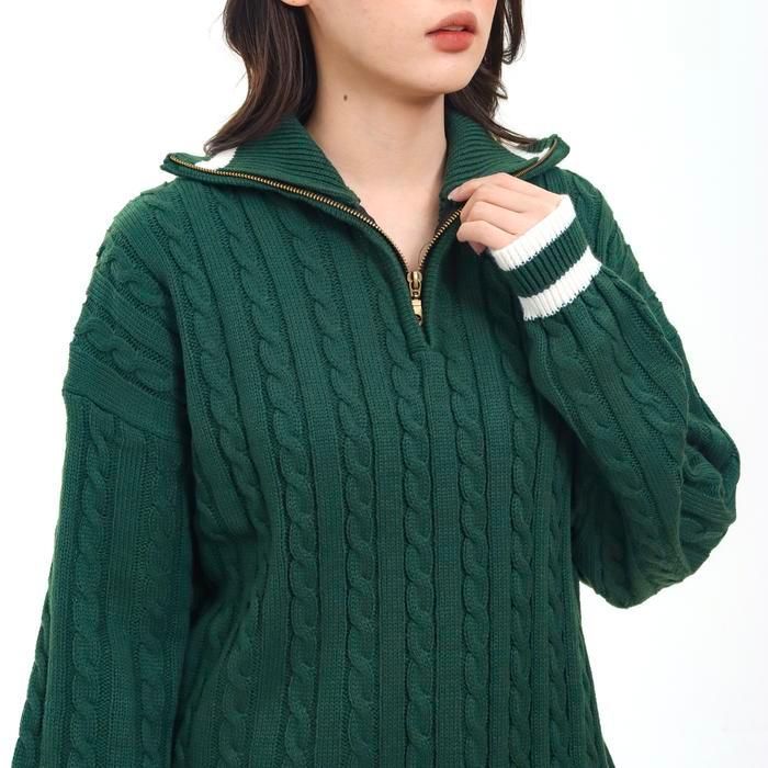 Loony - Cable Polo Knit - Sweater - Forest Green