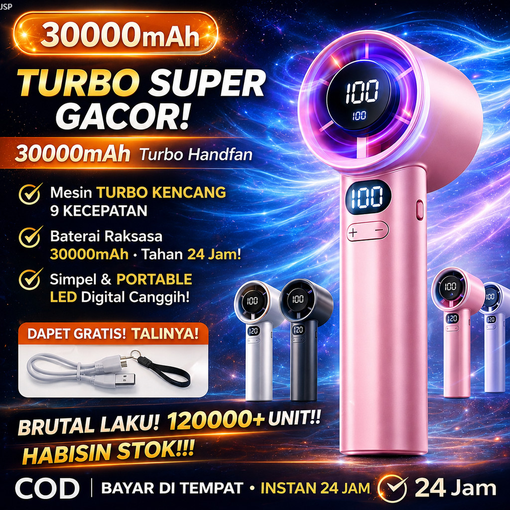 COD Kipas Angin Mini Portable USB Turbo High Speed 15000RPM Handheld Fan Genggam 120 Tingkat Kecepat