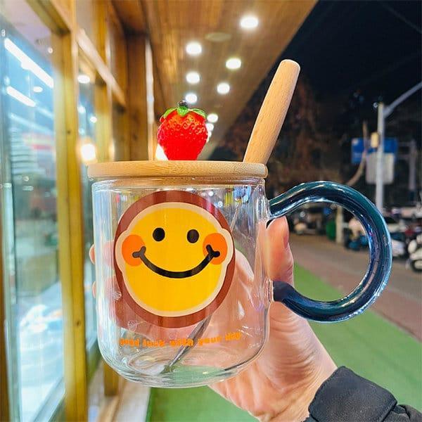 ON SALE  SMILEY Gelas mug kaca Mug kopi teh bisa untuk air panas dingin - Biru
