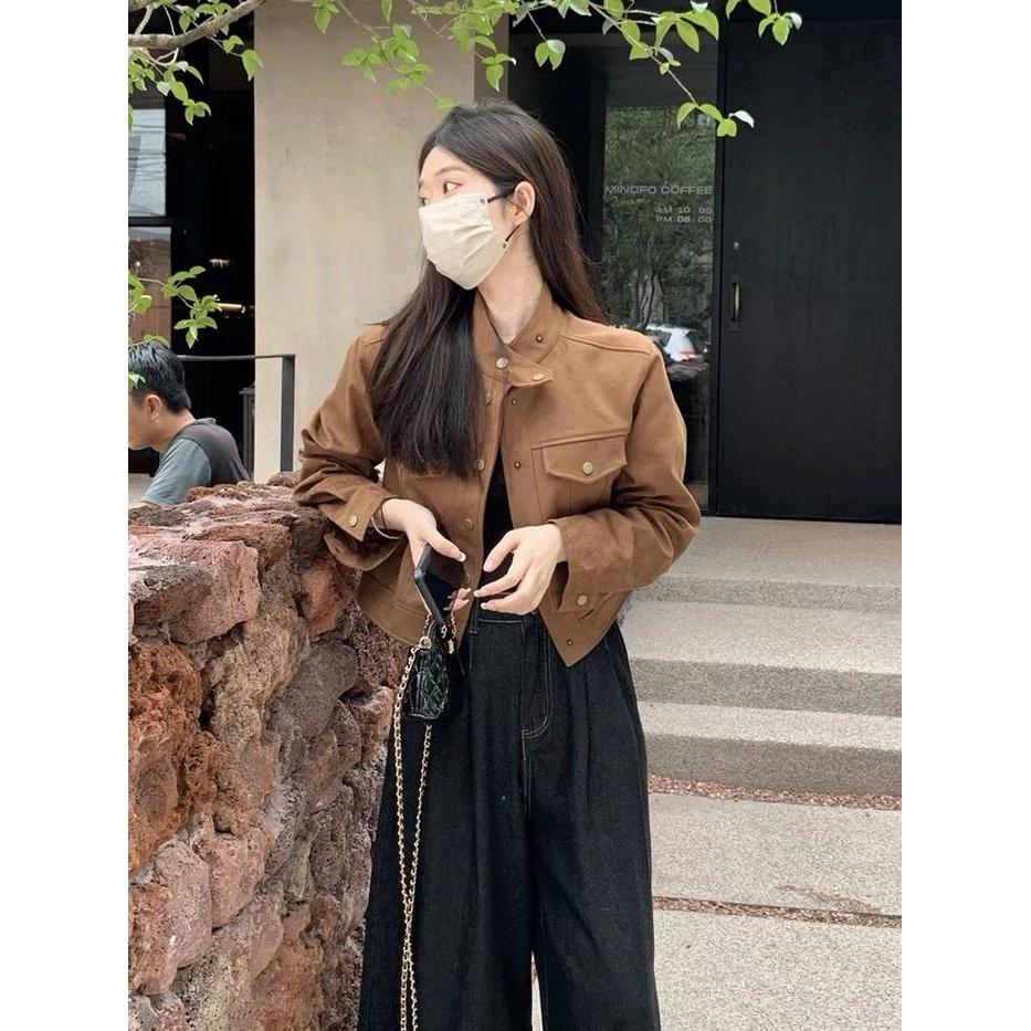 Jaket/ Blazer Basic Bahan Suede Berkualitas Model Trending Jaket Coklat Muda Stylish Korea Baru M657