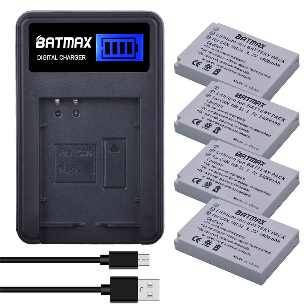 Batmax NB-5L NB 5L NB5L Battery + LCD USB arger for Canon Powershot S100 SX200 SX210 IS SX230 HS SD7