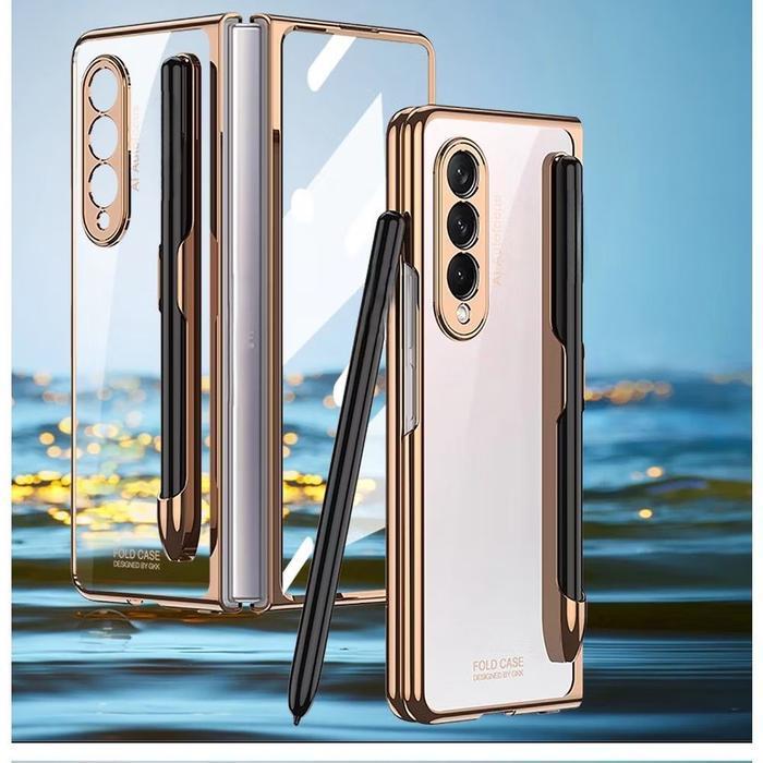 Case Samsung Z Fold 4 GKK Case Chrome Crystal Z FOLD 4 Crystal List Case Plating With Pen Holder