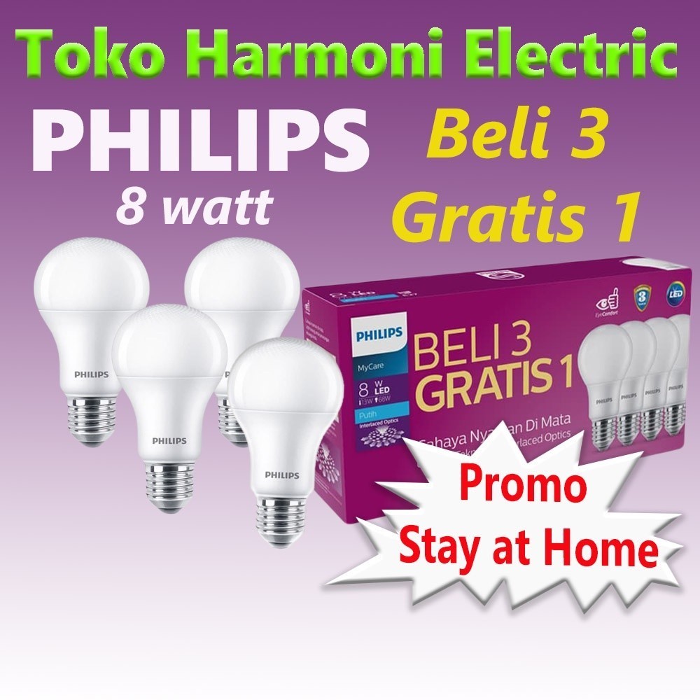 [Beli 3 Gratis 1] Lampu LED Philip Paket 8W 10W 12W 15 Watt Multipack Lampu Led Rumah Led Putih Bulb