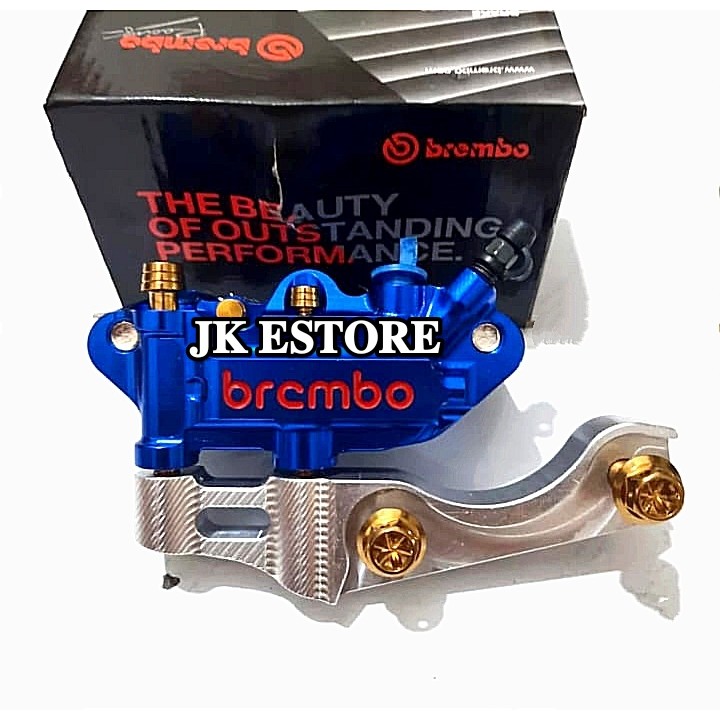 Paket Kaliper Monoblok 4 Piston + Baut Kaliper 4Pcs Model Flower + Breket Kaliper PNP Rx King Vixion