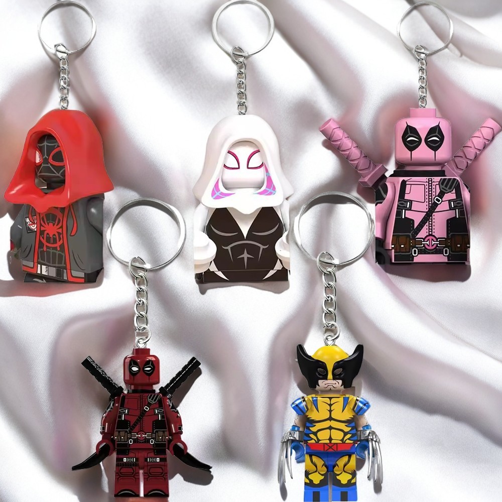 KRATOS Store Marvel Deadpool & Wolverine Keychain Superhero Creative Building Blocks Cartoon Pendant