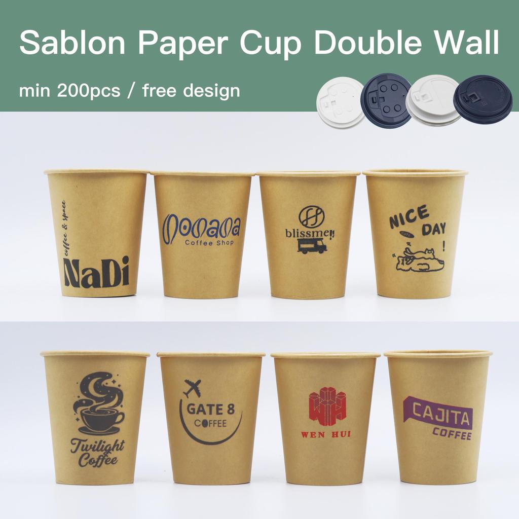 Sablon Papercup Kraft Single Wall Custom Logo — 8oz 12oz 16oz 22oz | Sablon Full Color Multiwarna Mu