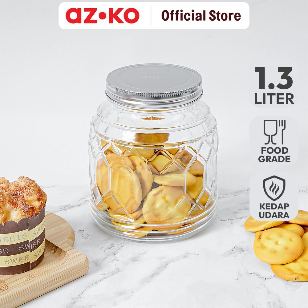 AZKO Kris 1.3 ltr Stoples Kaca Slim Dengan Tutup Jar Tempat Simpan Snack Dan Permen Setoples Toples 
