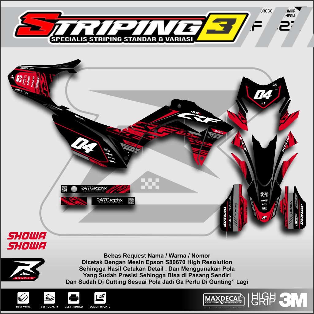 Decal Crf 150 L Bercak /custom Decal Crf 150 / Sticker Crf Hitam Merah