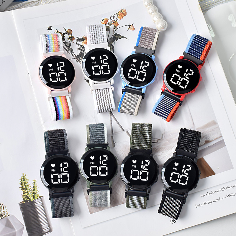 J203 Jam Tangan Kanvas Jam Tangan LED Jam bulat Digital Watch Strap Kanvas