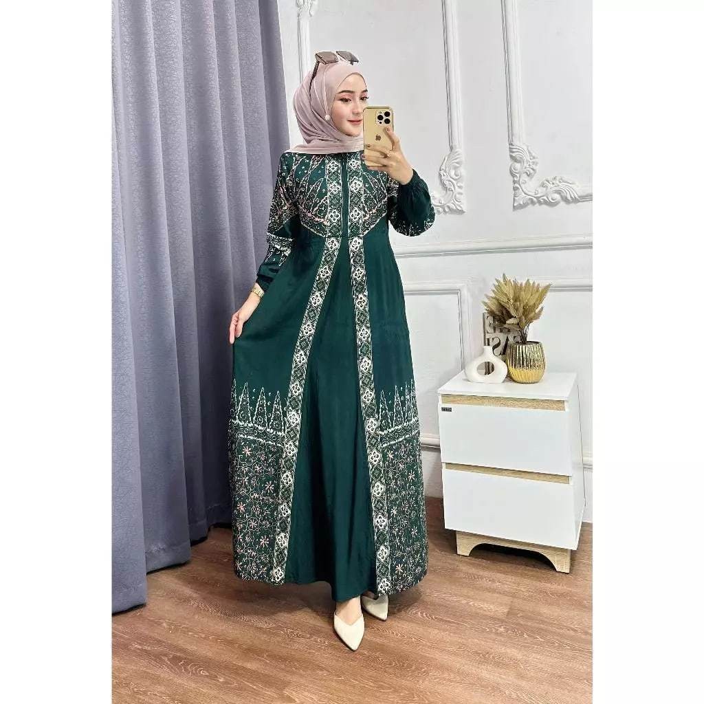 Gamis Twill Rayon Premium Model Kancing Motif Terbaru Jumbo Syari Kekinian Batik Cap