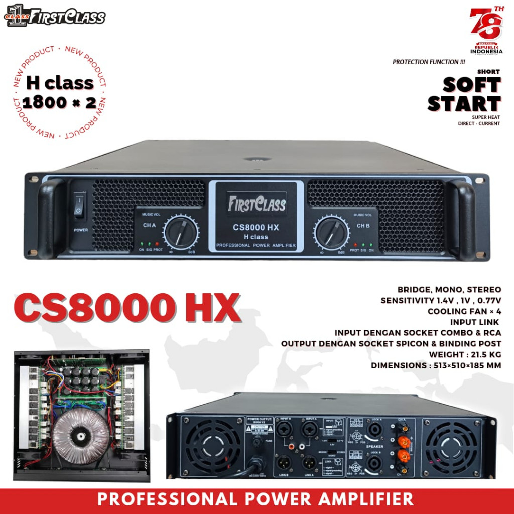 POWER PROFESSIONAL FIRSTCLASS CS8000 HX H CLASS Power Amplifier CS 8000 1800 watt X 2