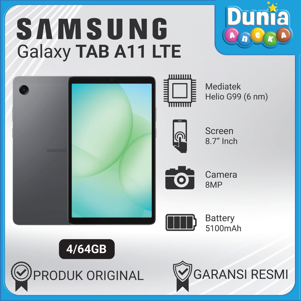 Samsung Galaxy Tab A11 LTE 4/64GB Gray | Tablet 8.7" 90Hz | Baterai 5100mAh -