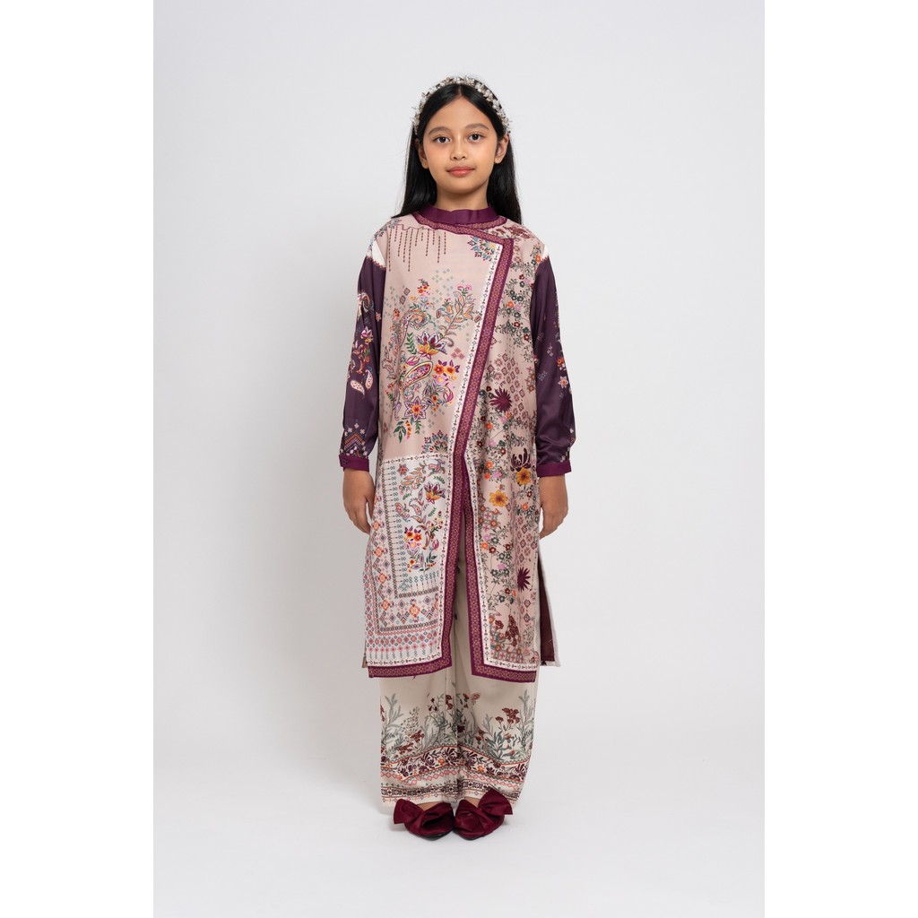 Setelan Tunik dan Celana Anak Perempuan Blush Motif Etnik Modern