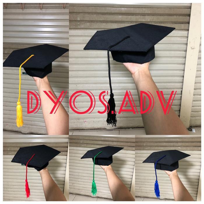 Topi toga wisuda toga SMP SMA MAHASISWA (bahan basway) Karet - Tali merah