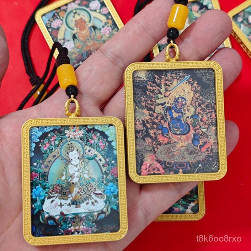 Artistic Inkjet Print Eight Guardian Deities Nativ Buddha Thangka Pendant Necklace Sweater Chain All