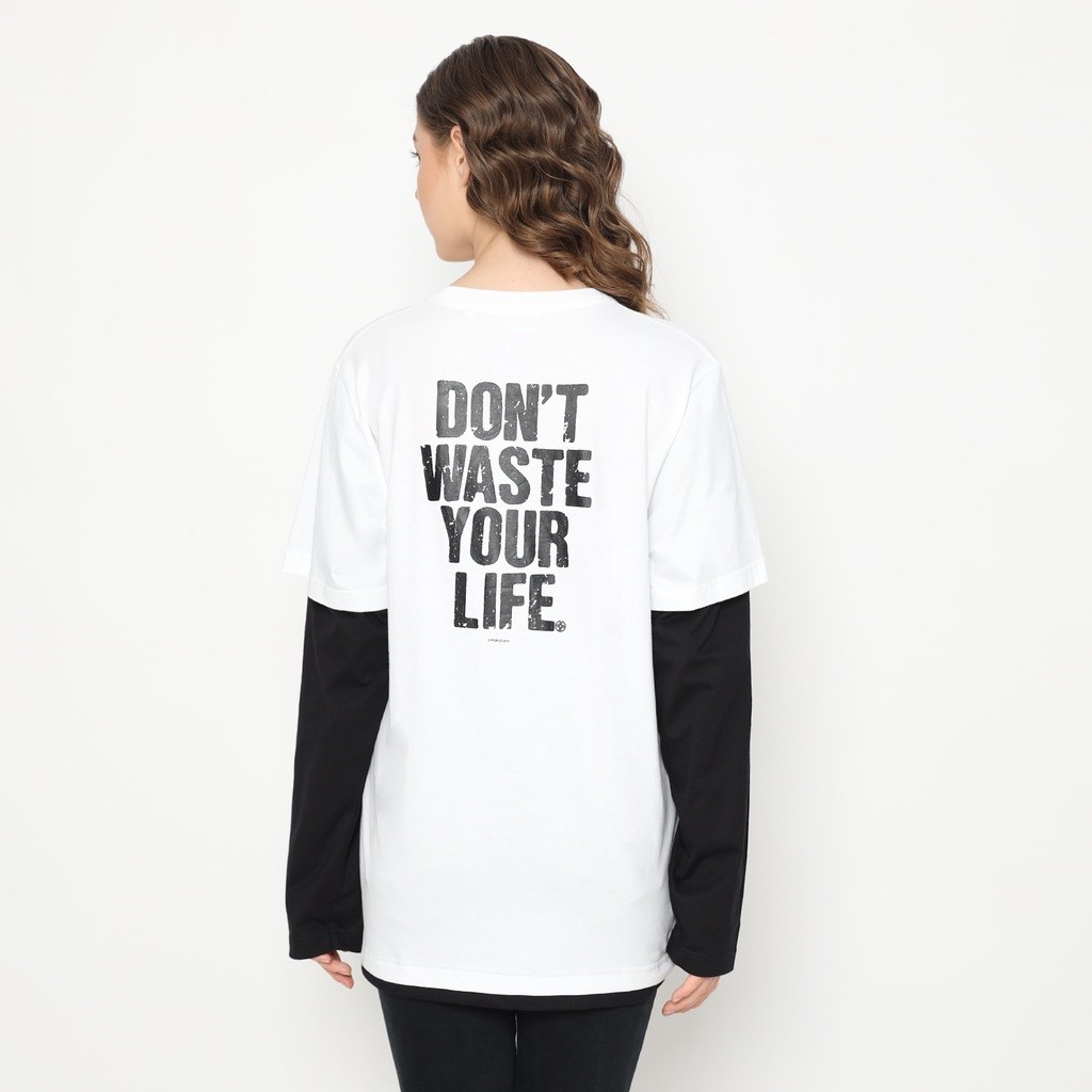 (COD) Peoples kaos double layer pria unisex dont waste your live - putih hitam