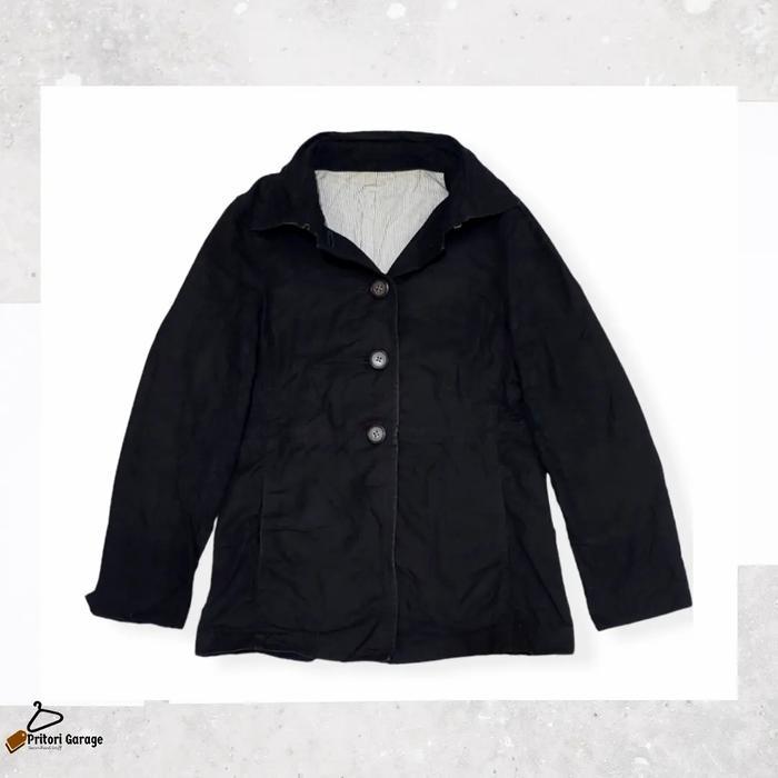 Parka Blazer Canvas Jacket Cewek Field Dream Black Color Inner Stripe