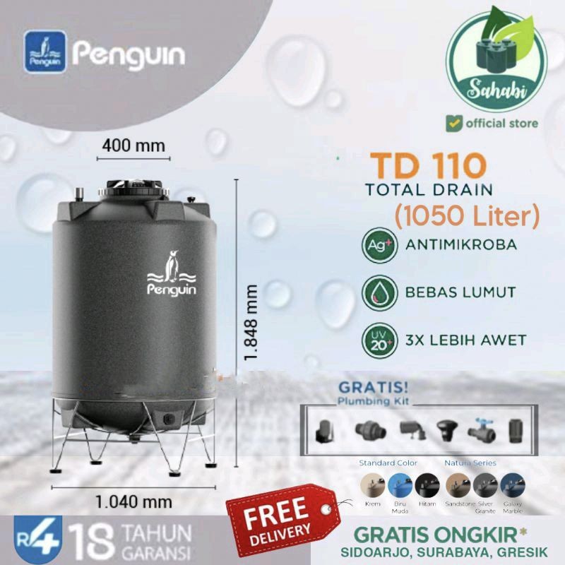 Tandon Air / Tangki Air / Toren Air PENGUIN/PINGUIN TOTAL DRAIN Ukuran 1050 Liter