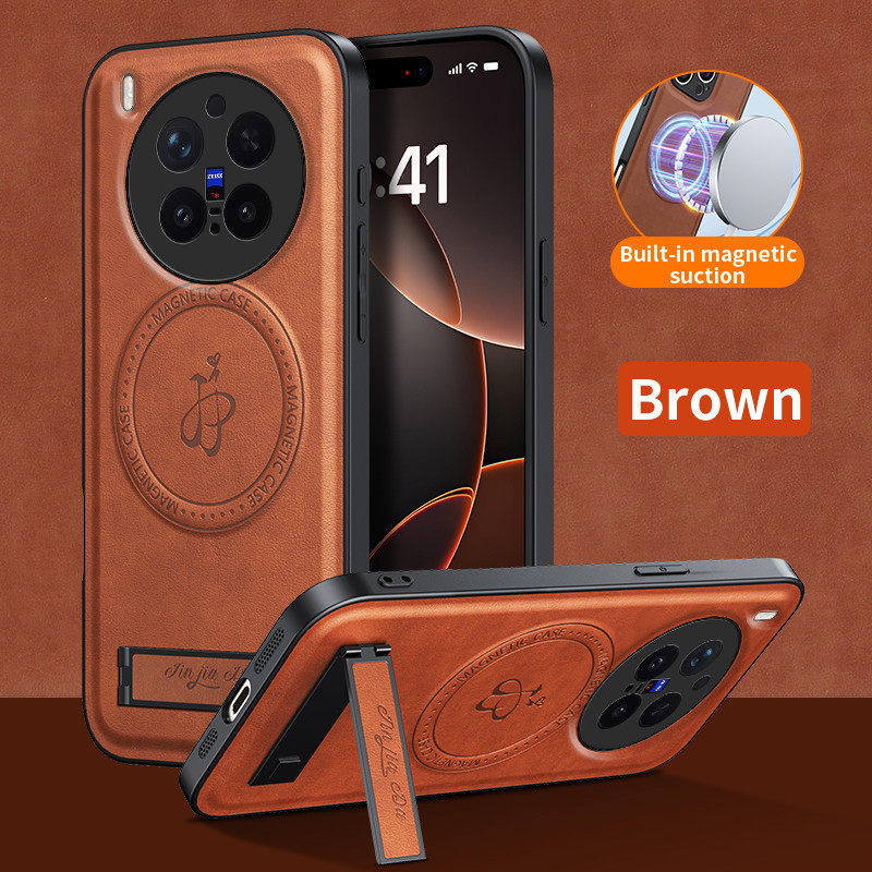 Mewah Magnetic Stand Holder PU Kulit Phone Case Untuk VIVO X300 Pro X200 Pro X100 Ultra X100 Pro V60