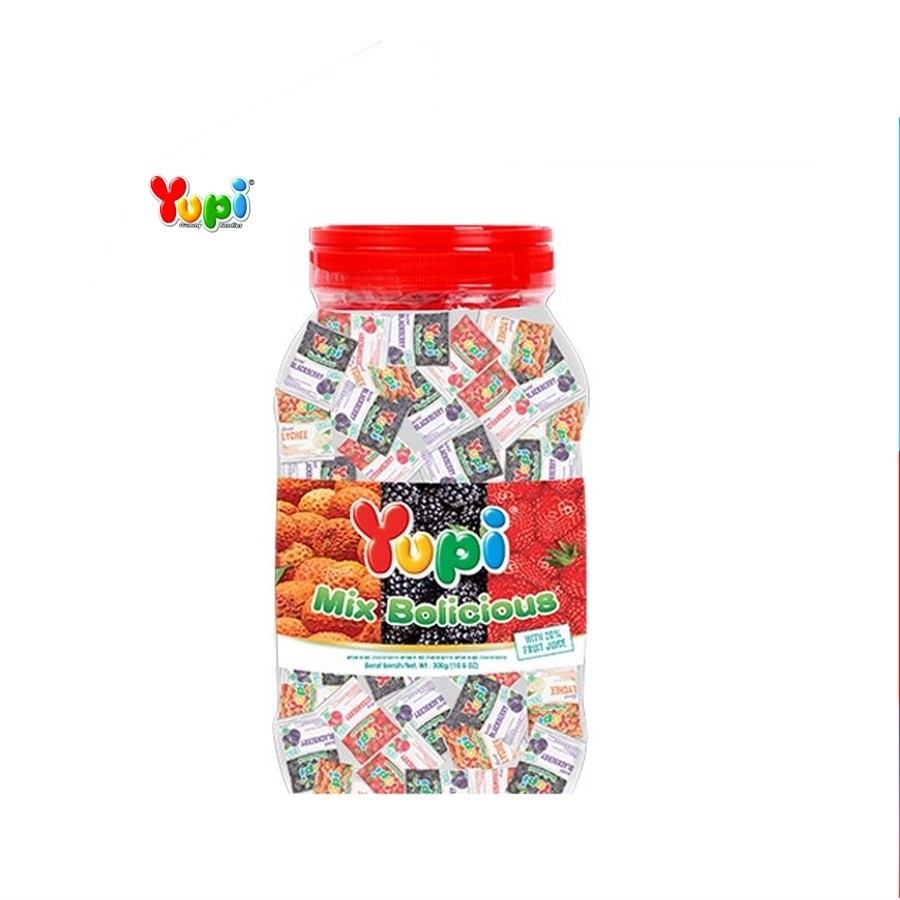 [UniGrosir] Yupi Gummy Candy Mix Bolicious Jar 250 gr Permen Lunak Buah Toples
