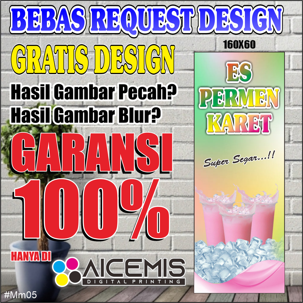 Spanduk Es Permen Karet / Spanduk Es Viral / Spanduk Murah / Spanduk Minuman / Spanduk Boba / Spandu