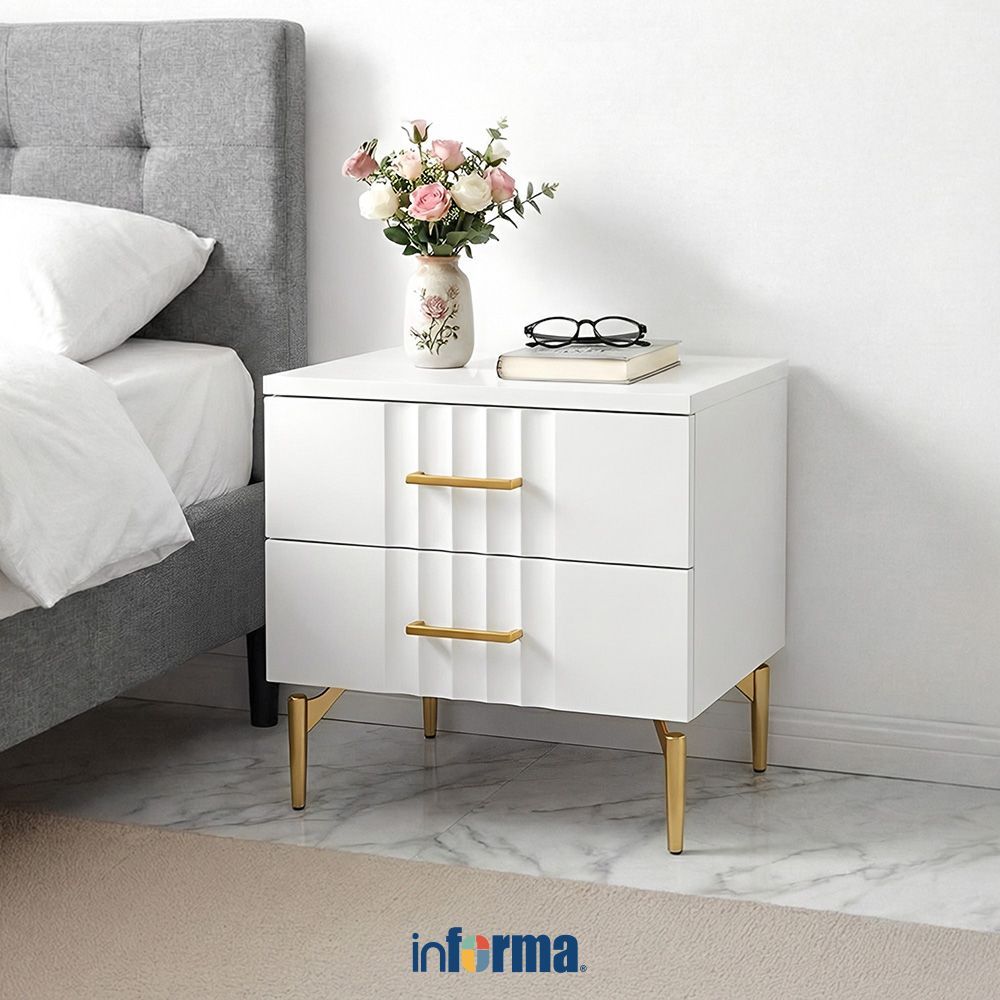 Informa Willem I I Nakas - Putih Bedside Table Meja Nightstand Furnitur Kamar Laci Kabinet Kamar Tid