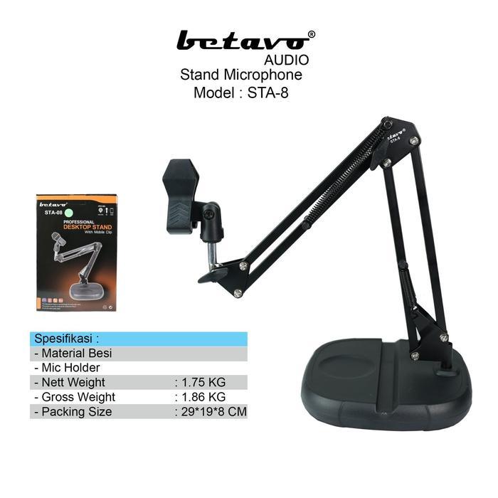Professional Betavo Audio Stand Microphone STA-8 | Holder Mic Jepit | Besi