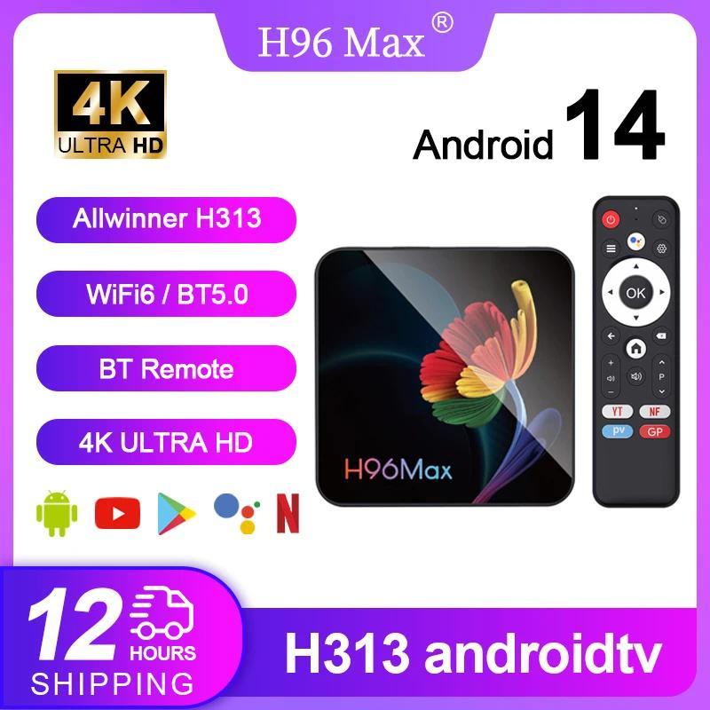 H96 MAX H313 Smart TV Box Android 14 TV Box 4K@60fps 100M/LAN Dual Wifi6 BT5.0 Google Voice Assistan