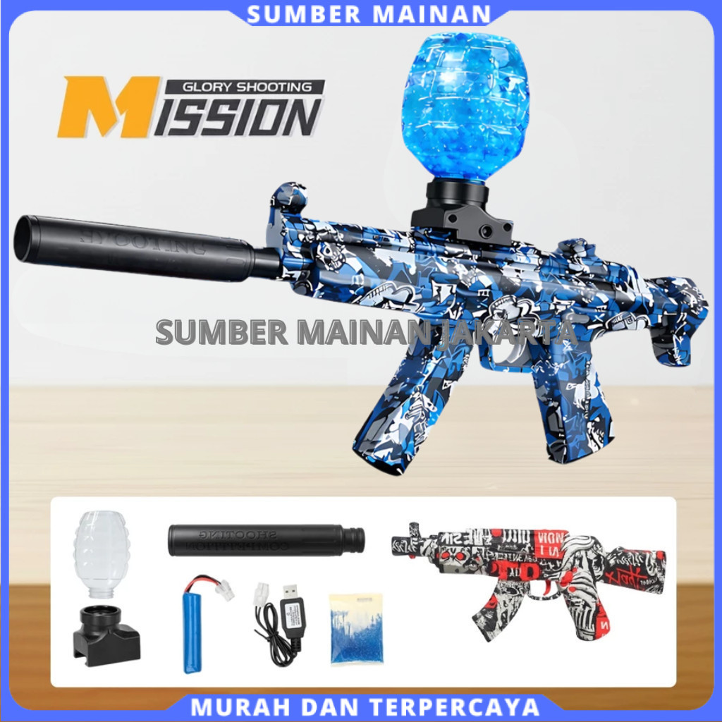 Mainan Tembak Gel Gun MP5 Elektrik Rechargeable Hydrogel Ball Blaster Rifle Anak