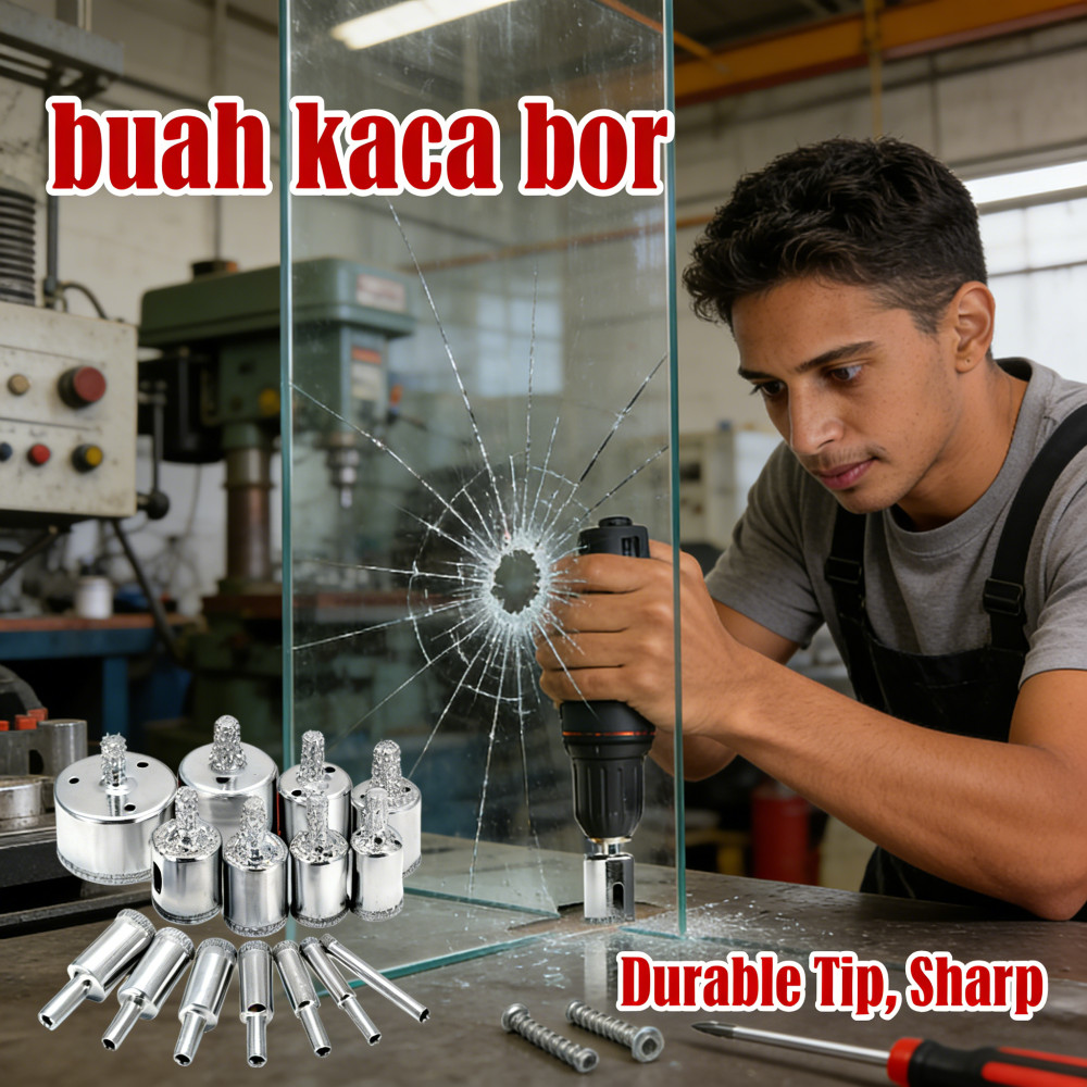 gergaji bor Set mata kaca 10 lubang Set bor kaca elektrolit