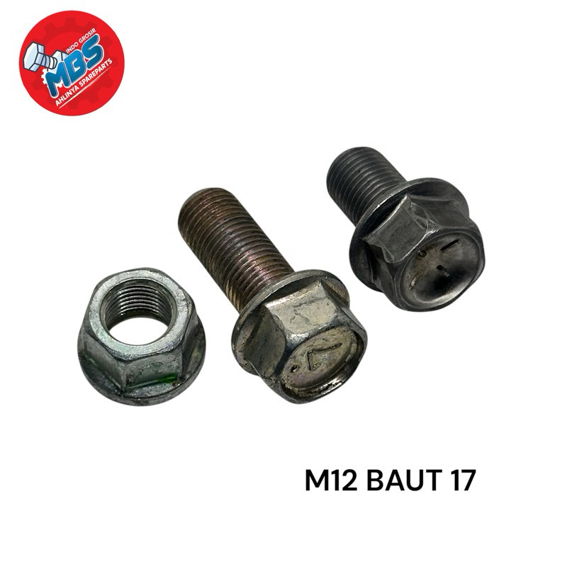 BOLT FLANGE M12 KUNCI 17 M12 x 2 M12 x 30 BAUT 17 TOPI ORI BAUT COPL BAUT MOBIL MOTOR3cm 2,5 cm.
