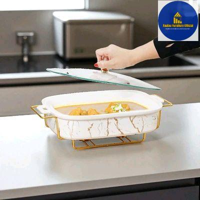 Serving Pot Mangkuk Wadah Besar Persegi Untuk Hidangan Sayur & Sop Mewah Dengan Tutup Kaca 3 Liter -