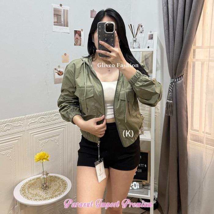 GLIVEO (COD) - JAKET KOREA PARASUT IMPORT PREMIUM / JAKET PARASUT CEWEK / JAKET HOODIE WANITA - Army