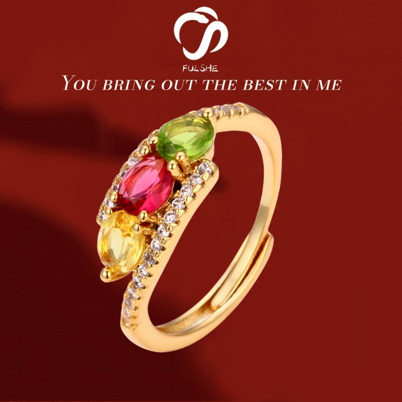 FULSHE Cincin Batu Permata Berwarna Merah Hijau Kuning Berbentuk Telur Untuk Wanita Cincin Berlian A